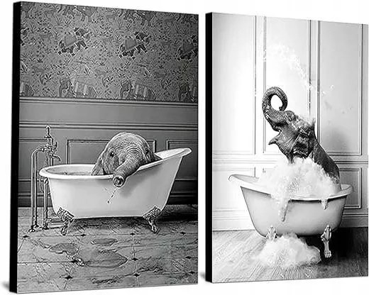 Vászon fali poszter keret nélkül 2x 60x90cm Elefánt minta a kádban