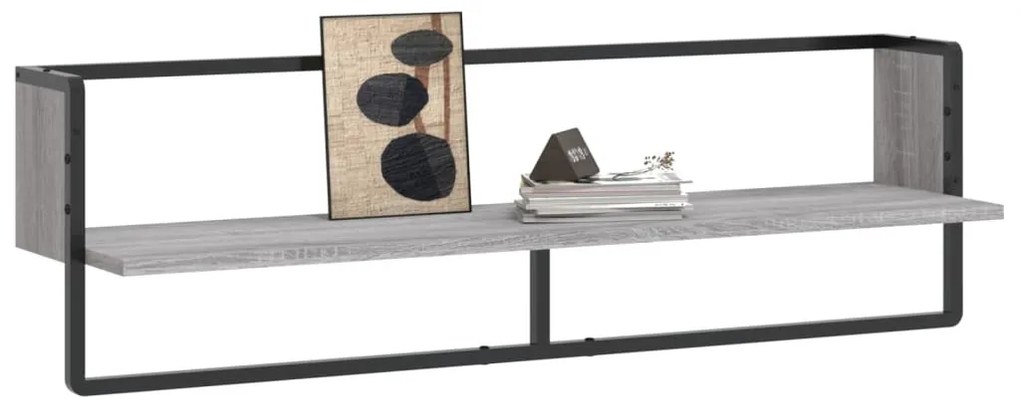 szürke sonoma színű fali polc rúddal 100 x 25 x 30 cm