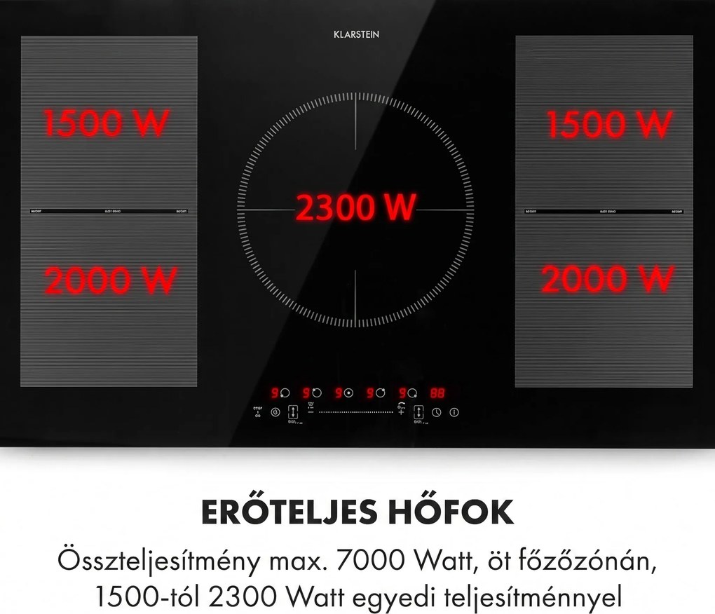 Klarstein Delicatessa 90 Flex, beépített indukciós főzőlap, indukció, 7400 W, 5 zóna, egyedülálló