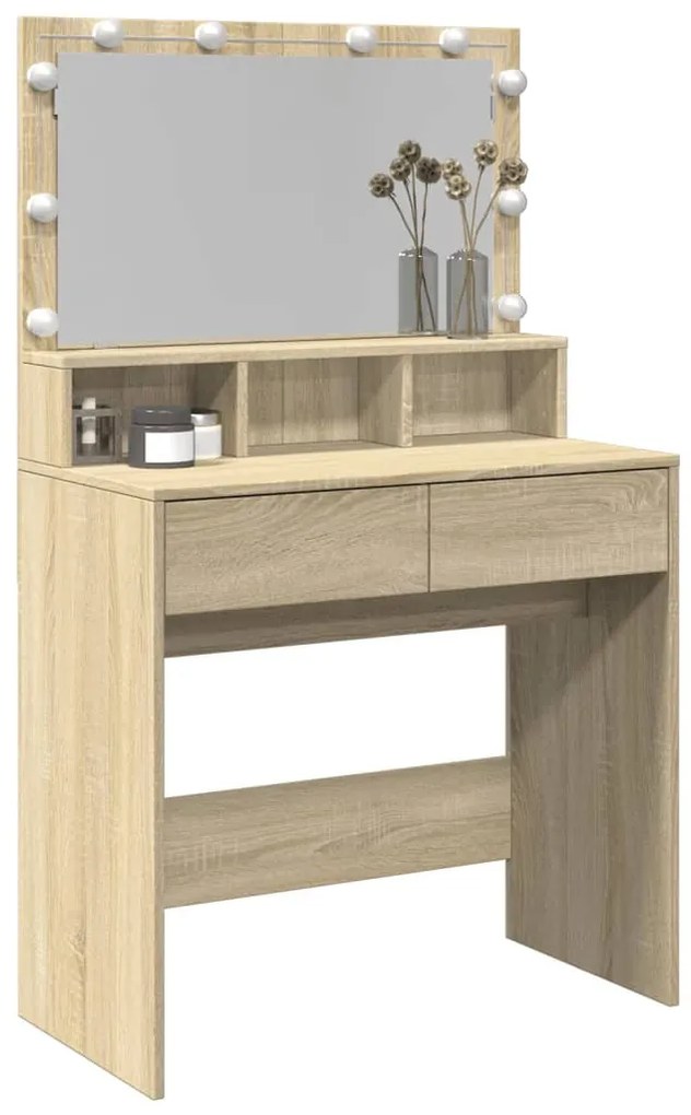 sonoma tölgy színű fésülködőasztal LED-del 80 x 41 x 134,5 cm