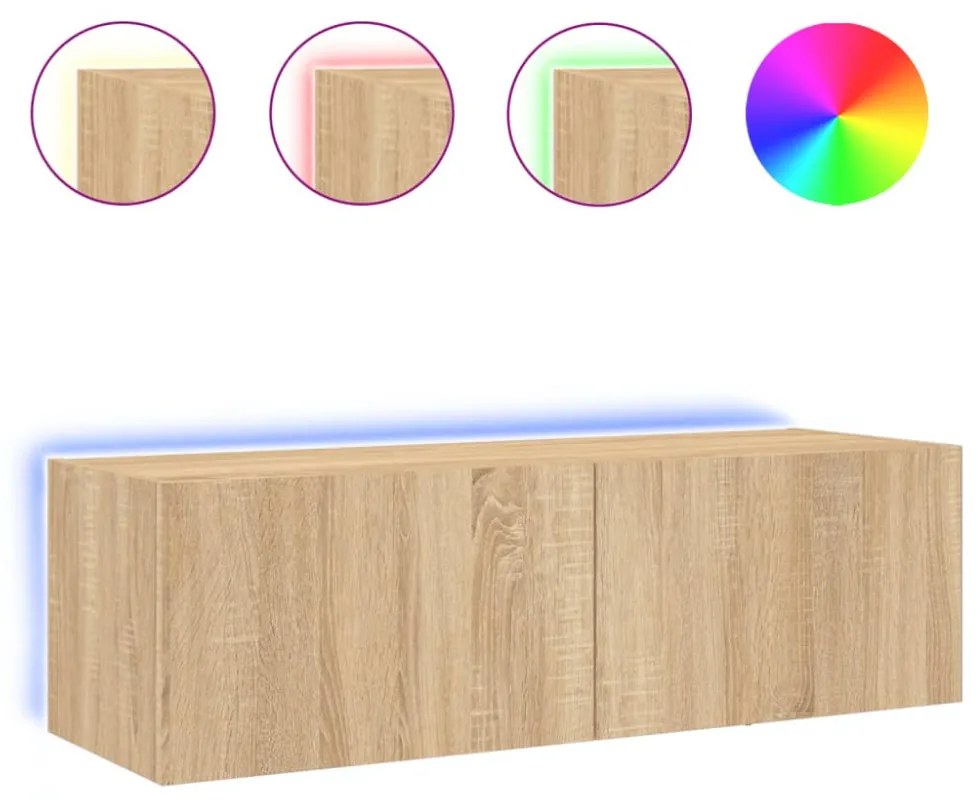 sonoma tölgy színű fali TV-szekrény LED-ekkel 100 x 35 x 31 cm