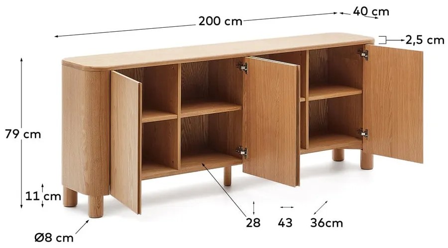 Natúr színű komód kőrisfa dekorral 200x79x40 cm Salaya – Kave Home