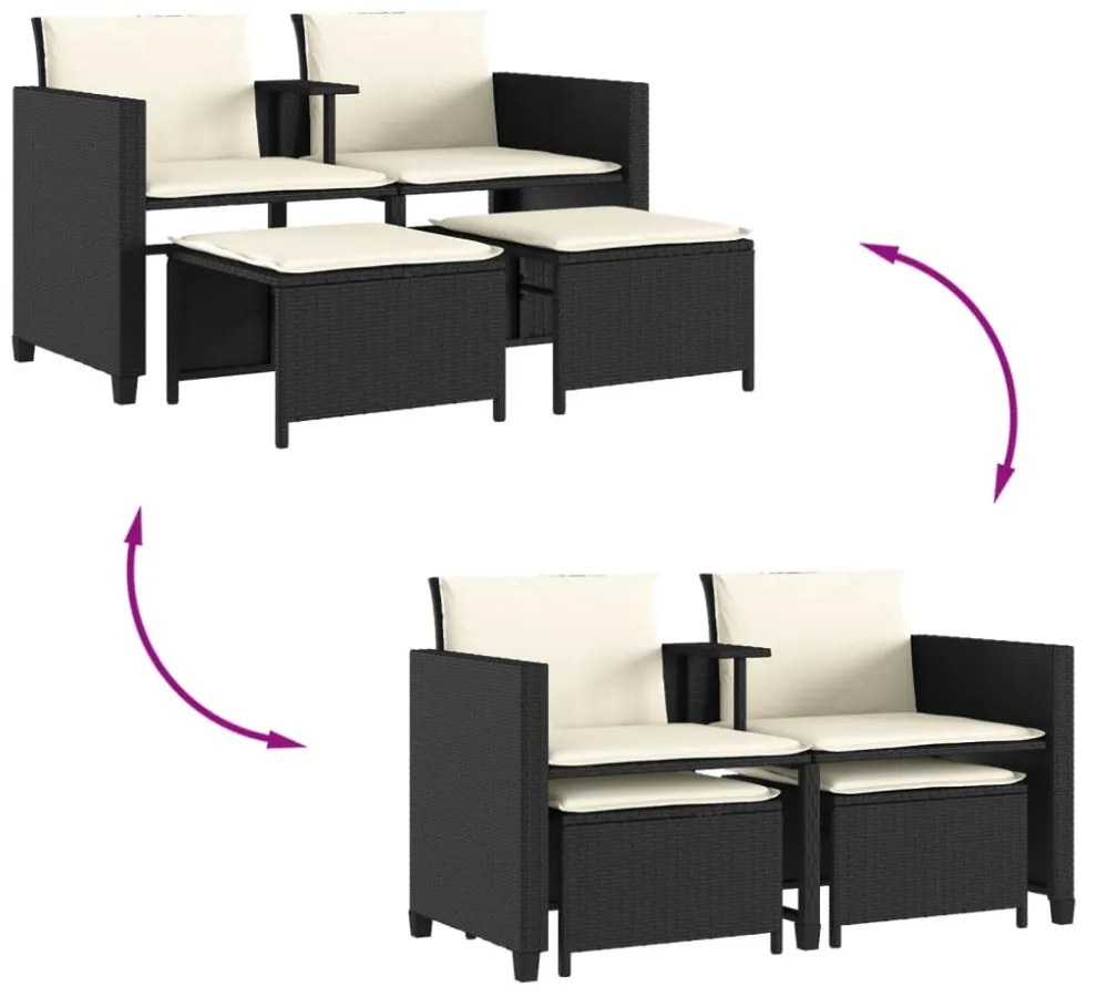 vidaXL 2 személyes fekete polyrattan kerti kanapé asztallal/székkel