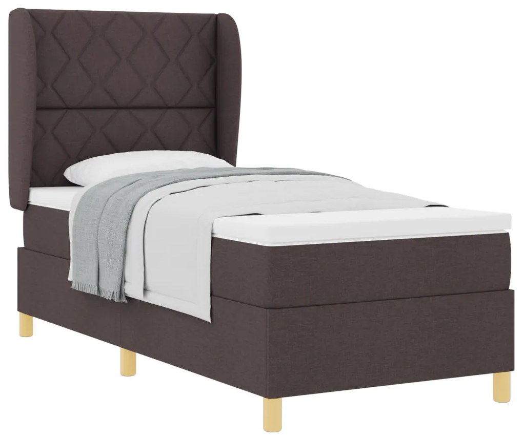 Boxspring Ágy Matrazzal - Sötétbarna, 90x200 cm, Szövet
