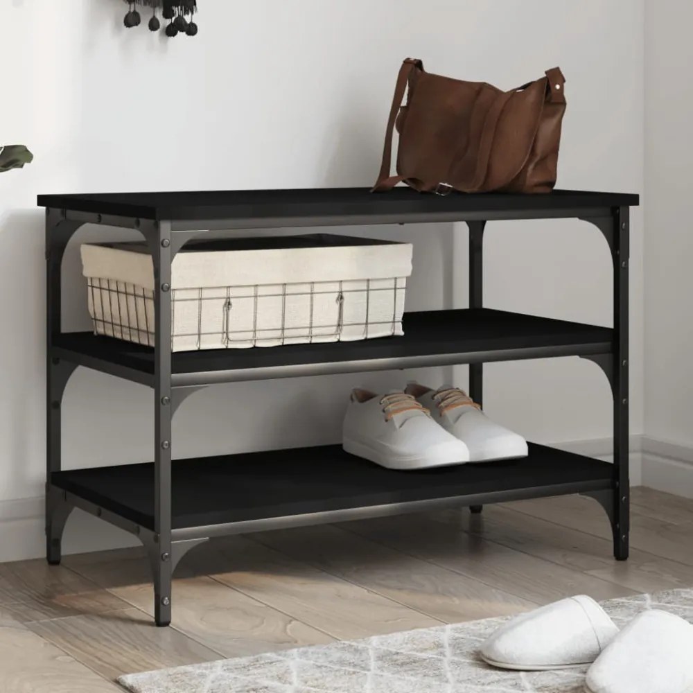 fekete szerelt fa cipőpolc 70x38,5x49 cm