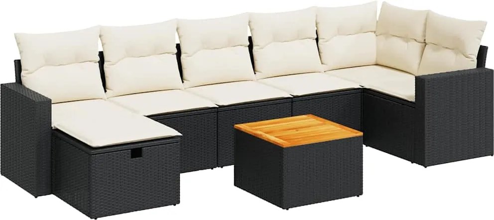 vidaXL 8 részes fekete polyrattan kerti ülőgarnitúra párnákkal