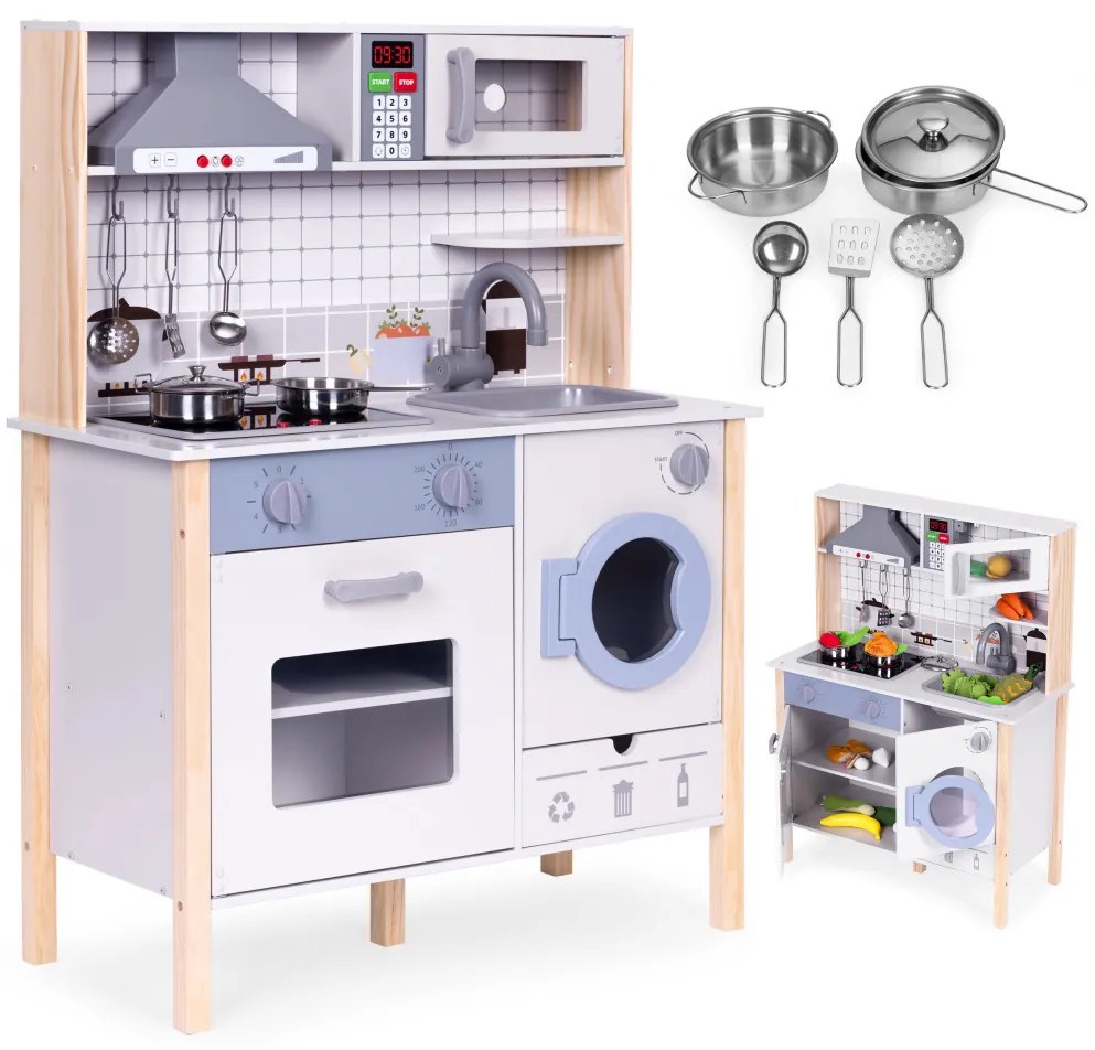 Fa játékkonyha hangokkal sütővel mosógéppel konyhai kiegészítőkkel led
