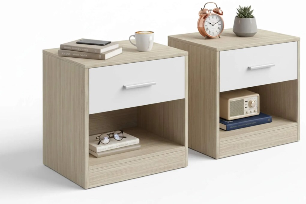 Éjjeliszekrények NOVERA szett 2 db 39x28 cm, bézs/fehér