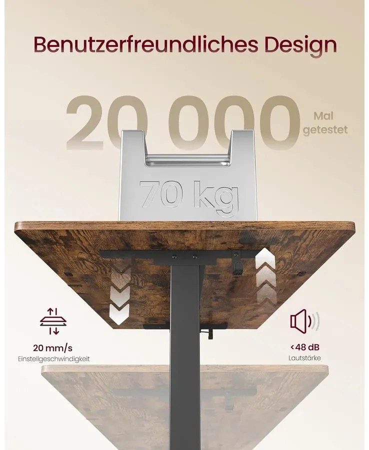 Magasságállítható íróasztal, 160 x 80 cm, vintage barna