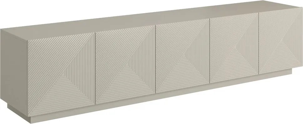 Asha TV-szekrény 200 cm, ötajtós, bordázott előlap - kasmír