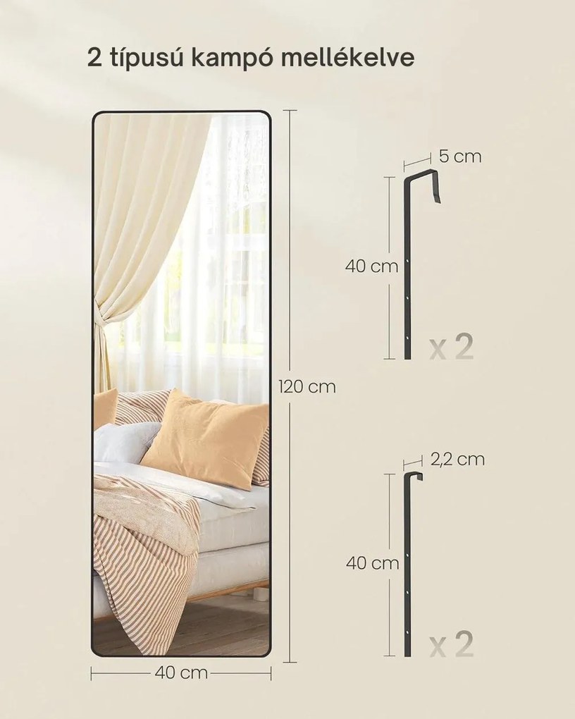 FERRA téglalap alakú tükör, 120x40cm, fekete SongmicsHome