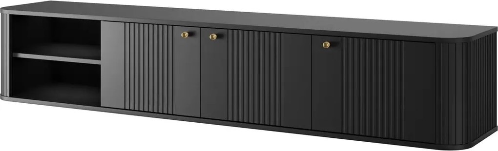 Vesper fali háromajtós TV-szekrény 187 cm - fekete arany fogantyúkkal