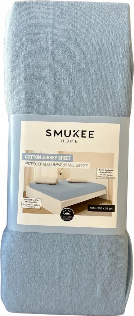 Pamut jersey lepedő gumis derékkal 160x200x25 cm kék