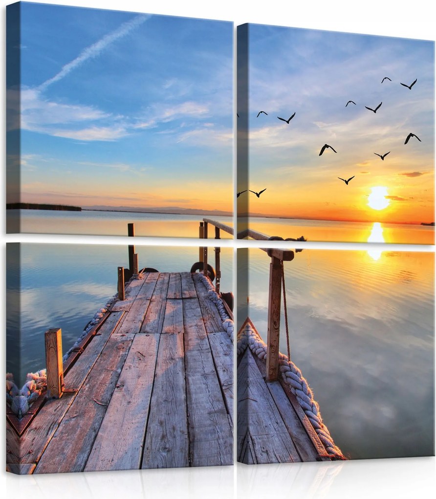 Vászonkép 50x50 Naplemente hajnal tenger tó víz ég madarak nyugalom természet