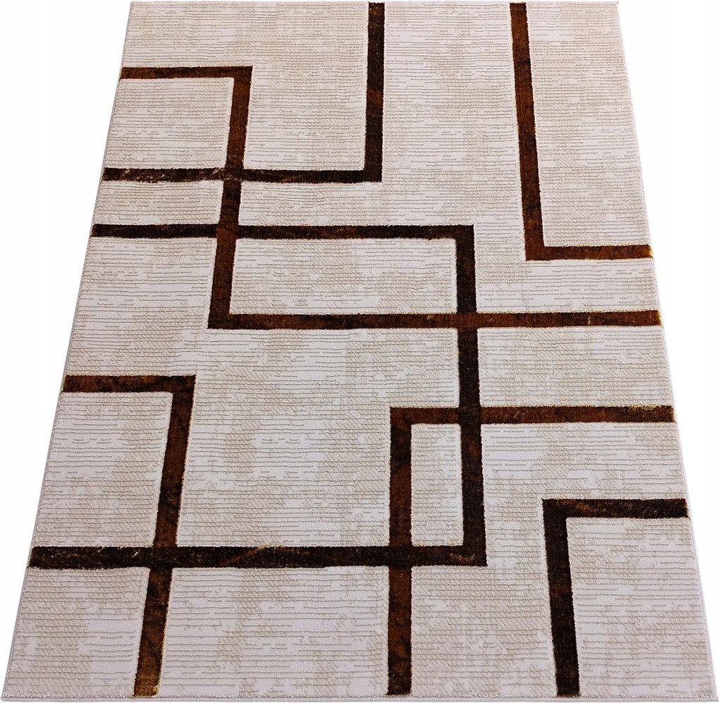 Szőnyeg 140x190 Bézs Arany Hálószoba Nappali Modern Geometrikus