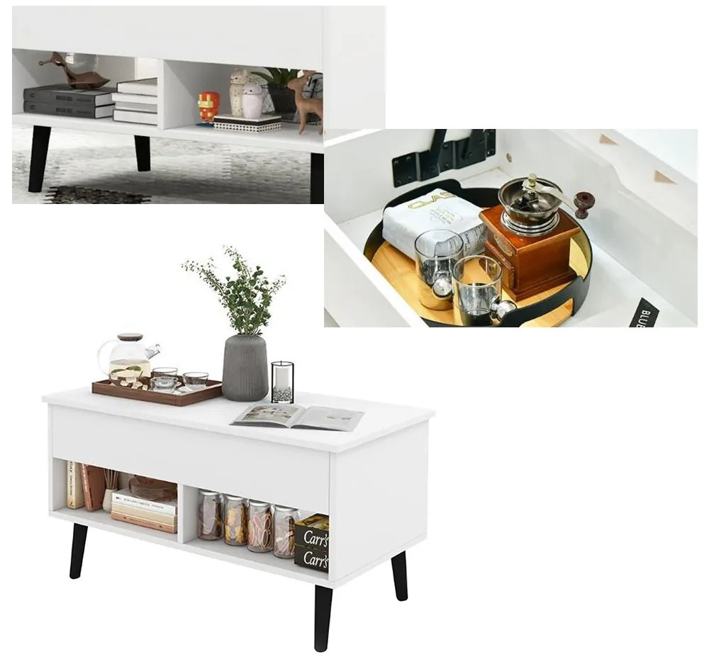 Dohányzóasztal emelhető asztallappal, fehér