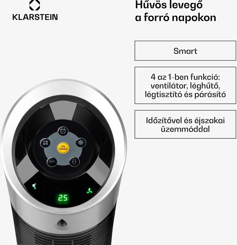 Klarstein Skyscraper Ice Smart, 4 az 1-ben, léghűtő és ventilátor, WiFi, 180m³/ó, távirányítóval