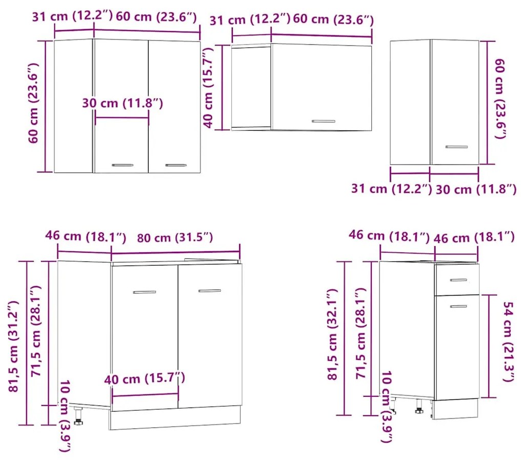 Lyon 11 darabos konyhaszekrény készlet Kézműves tölgy műszaki fa