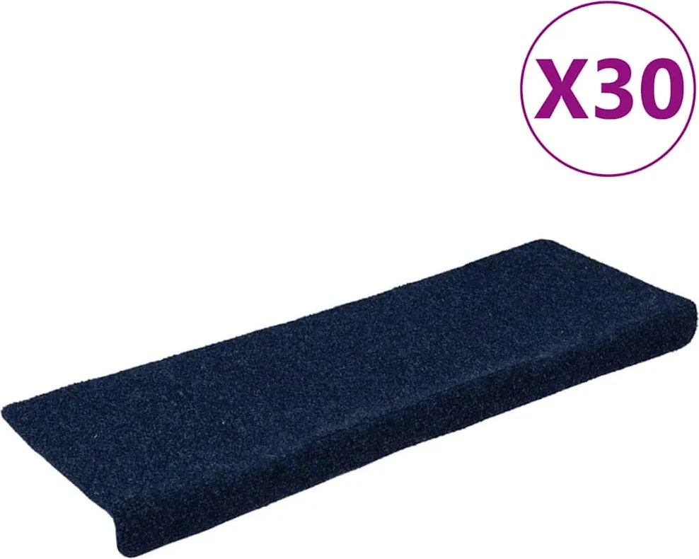 vidaXL öntapadós lépcsőszőnyegek 30 db 65 x 21 x 4 cm sötétkék téglalap alakú széllel