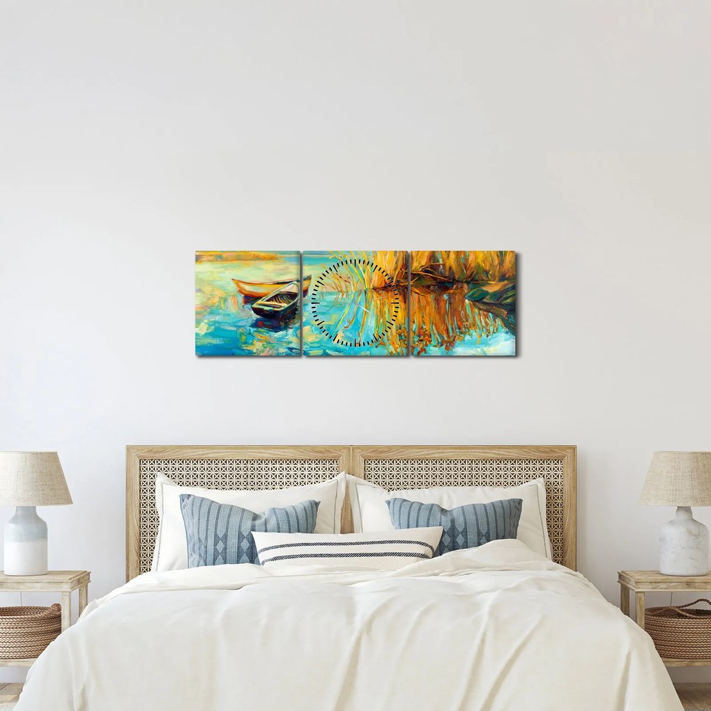 Kép - Tó csónakokkal (órával) (90x30 cm)