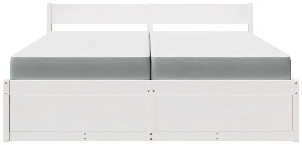 fehér tömör fenyőfa ágy fiókokkal és matraccal 200 x 200 cm