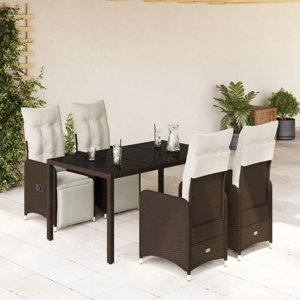 5 részes barna polyrattan kerti bisztrógarnitúra párnákkal