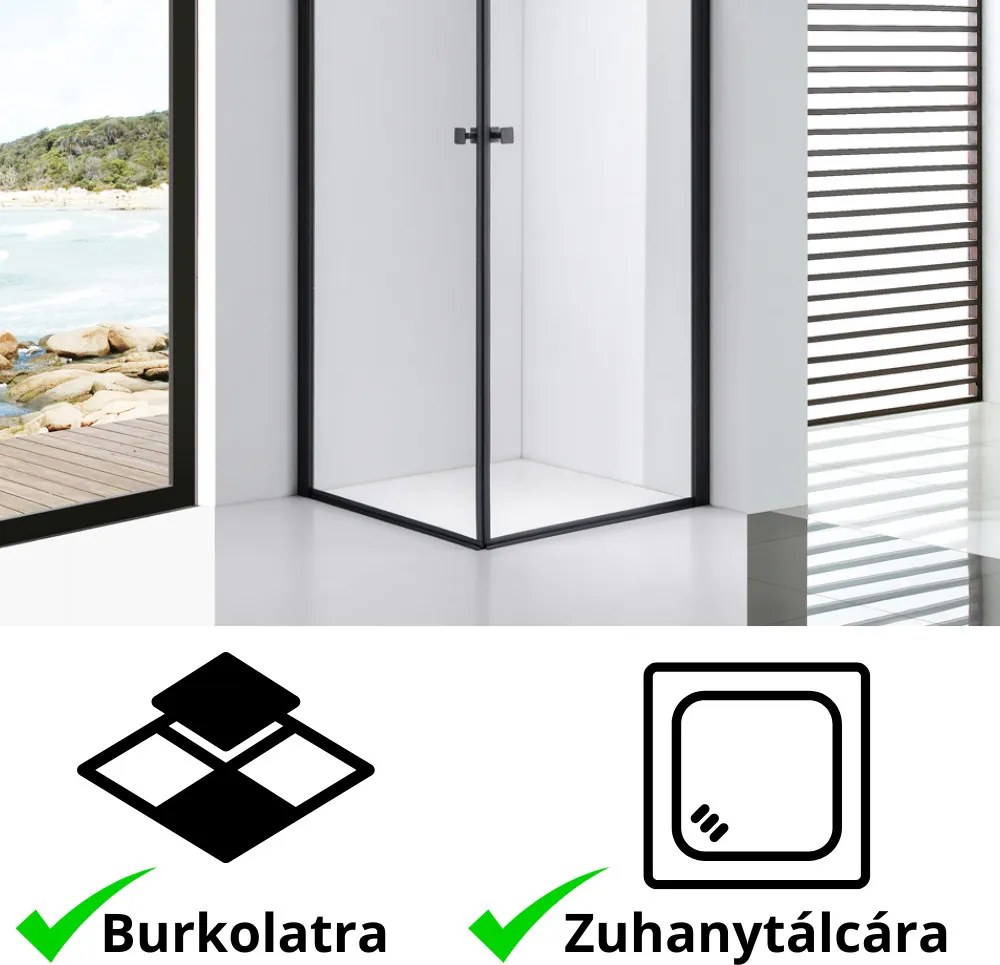 Stuxi Bari Duo Black 70x70 cm szögletes nyílóajtós zuhanykabin, 6 mm vízlepergető üveggel, matt fekete elemekkel