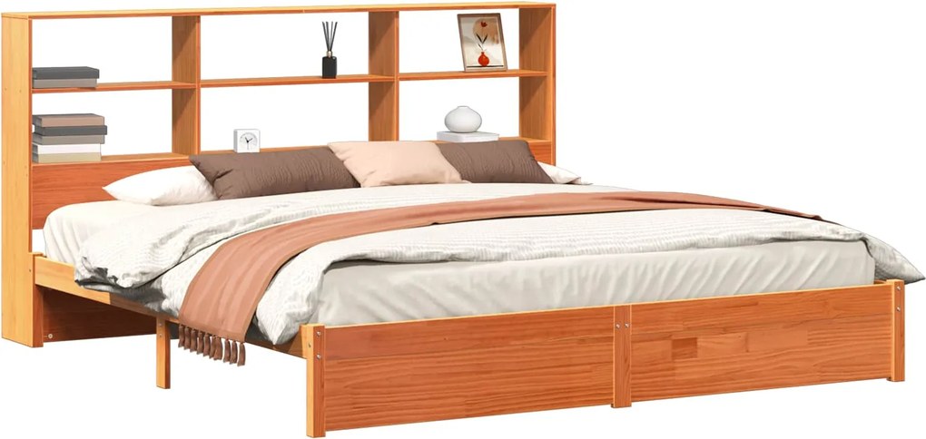 vidaXL Ágykeret tároló fejtámlával Viaszbarna 180 x 200 cm Tömör fenyő