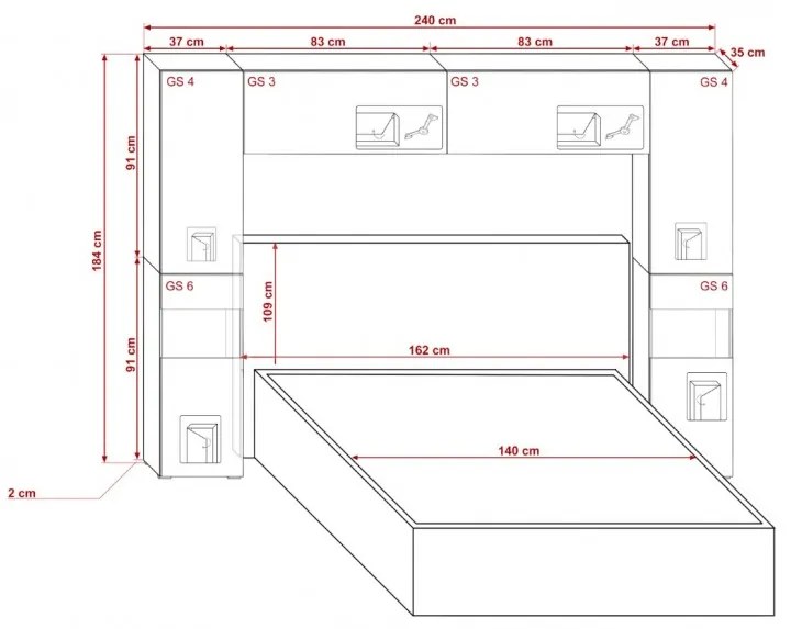 Prince Panama 12 hálószoba bútor magasfényű feKETE (240cm)