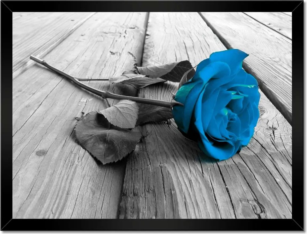 Poszterek keretben 40x30 Türkiz rózsa a deszkákon