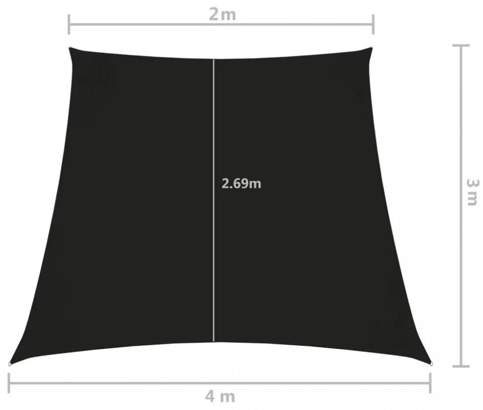 fekete trapéz alakú oxford-szövet napvitorla 2/4 x 3 m