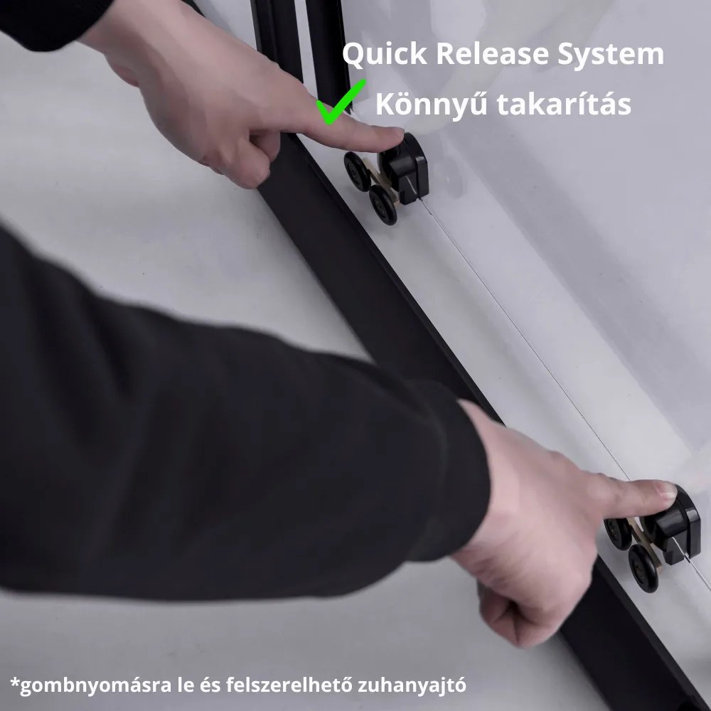 Stuxi Sydney Black 150 cm széles két tolóajtós zuhanyajtó 6 mm vastag vízlepergető biztonsági üveggel, fekete elemekkel, 200 cm magas