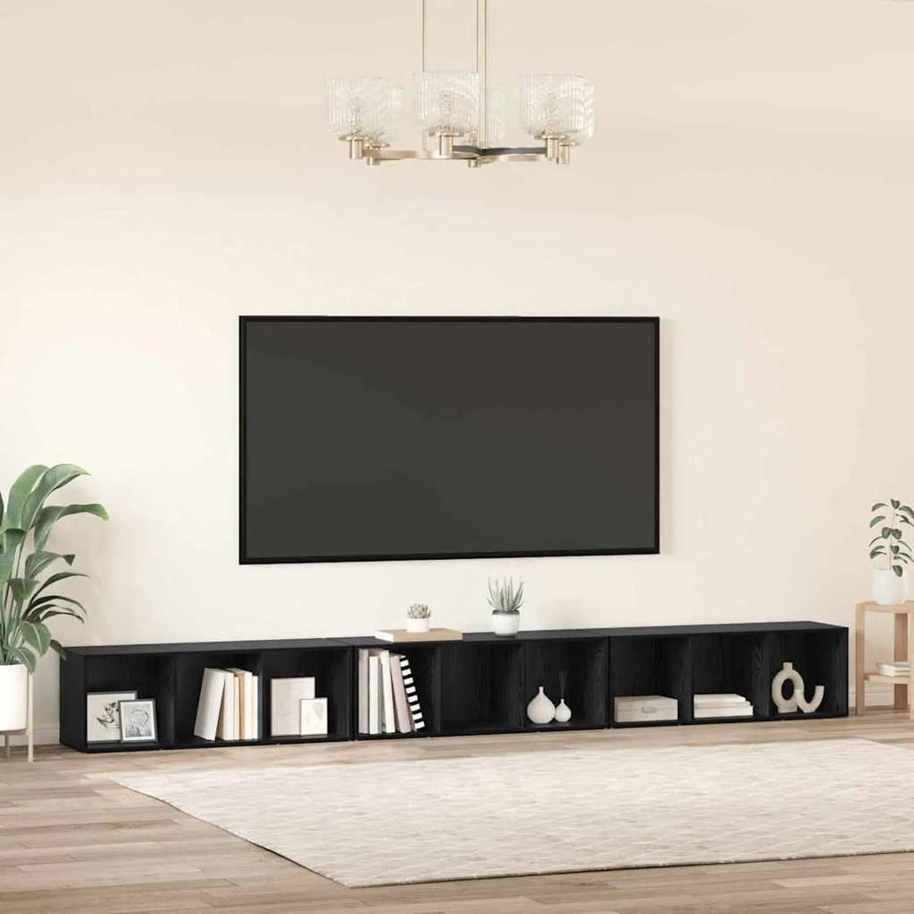 TV szekrény 3 pcs Musta tammi 37 x 35 x 107.5 cm Műanyag Fa