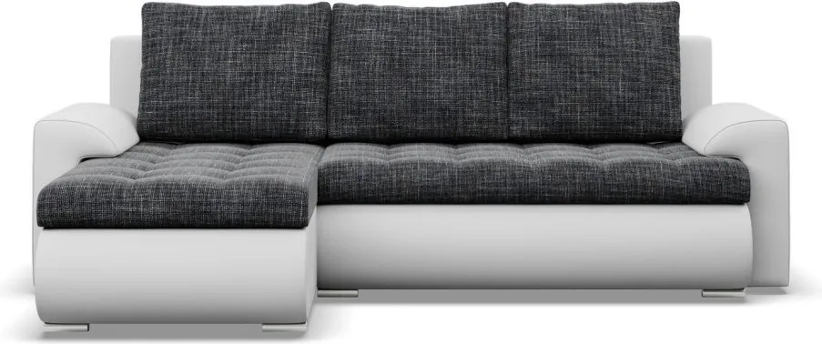 Tokio sarokkanapé, 2 ágyneműtartóval, fonott + műbőr, baloldali, sötétszürke - fehér
