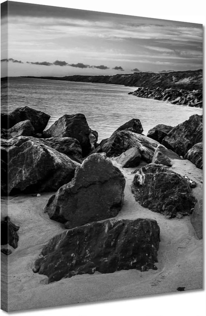 Vászonkép 30x40 Szikla a tengerparton Fekete-fehér