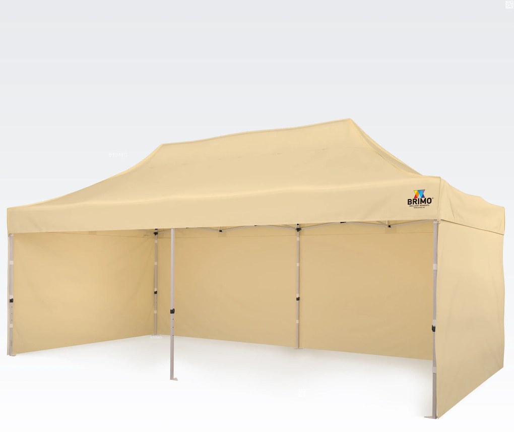 Párty sátor 3x6m Keresztvázas (3 fal) - Acél szerkezet és ponyva 330g/m² - plusz 3 oldalfal - Bézs