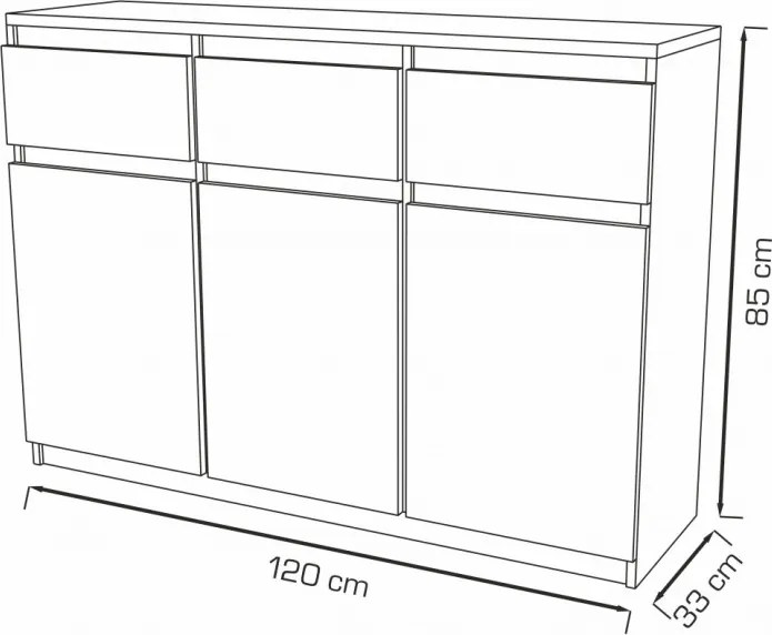 Washington 3S3F Komód Sonoma 120 cm