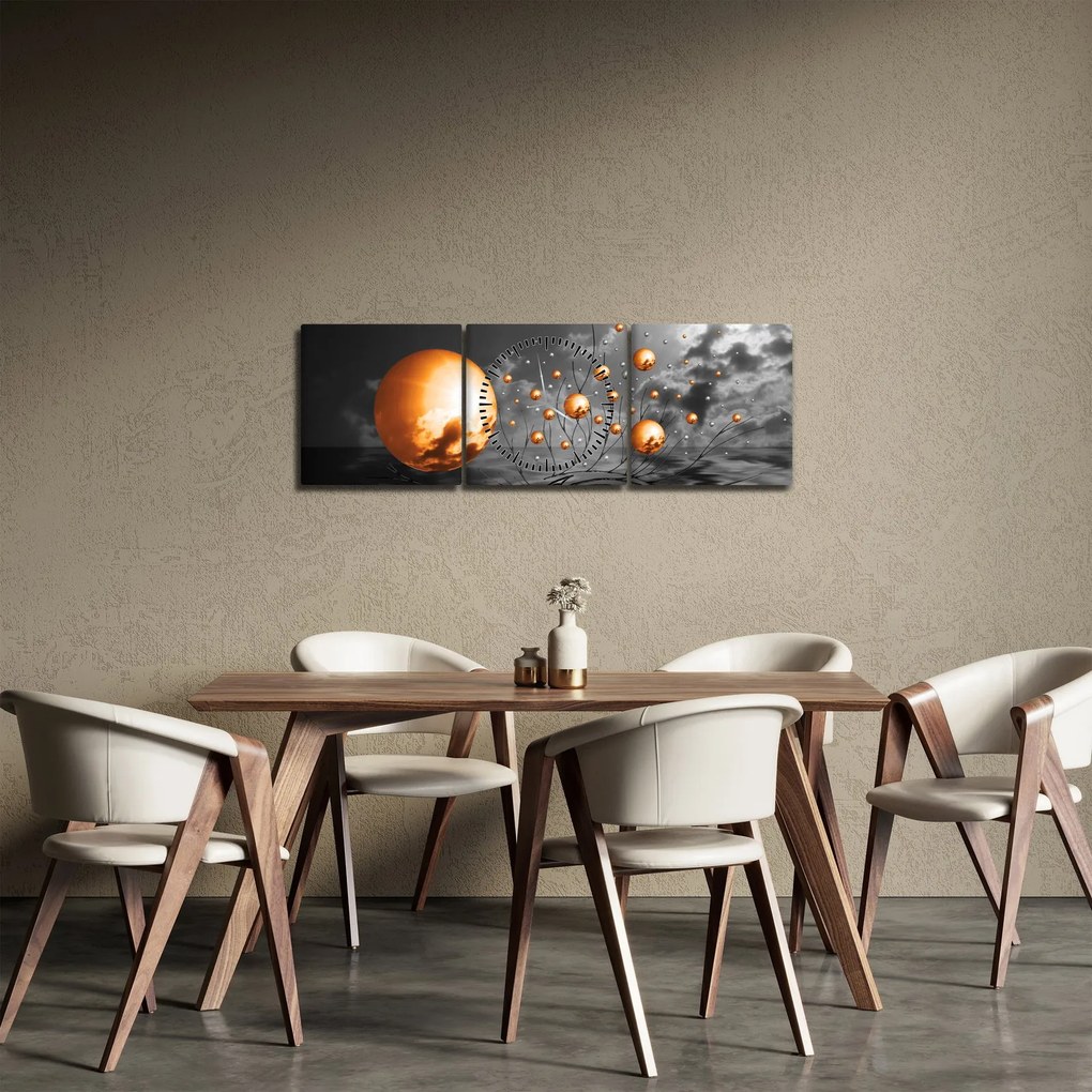Narancssárga absztrakt gömbök képe (órával) (90x30 cm)