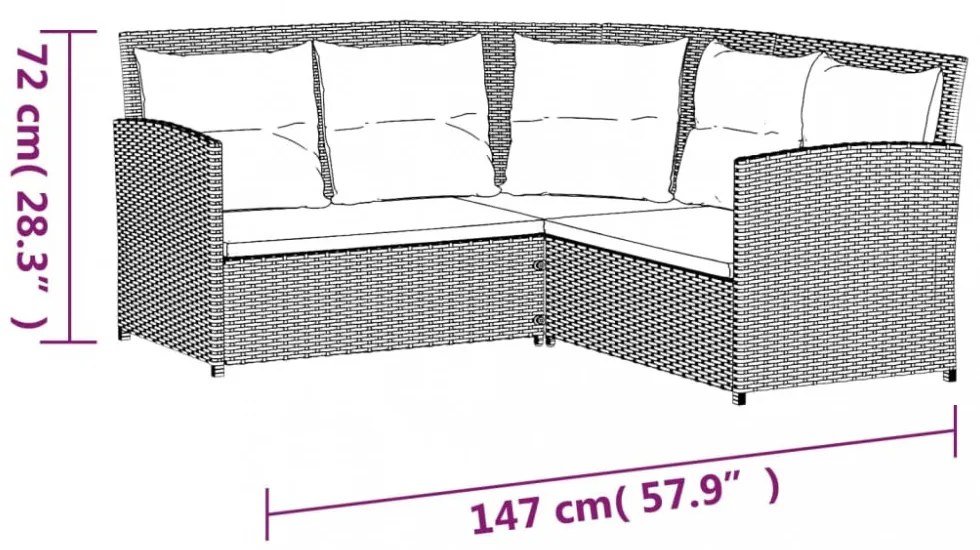 2 részes L-alakú szürke polyrattan kanapészett párnákkal