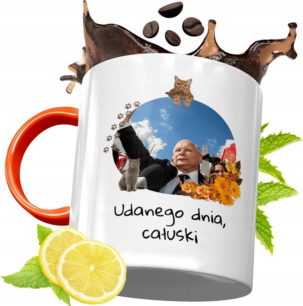 Narancssárga Bögre A Pis Elnökétől Jaroslaw Kaczynski fényképes nyomtatással