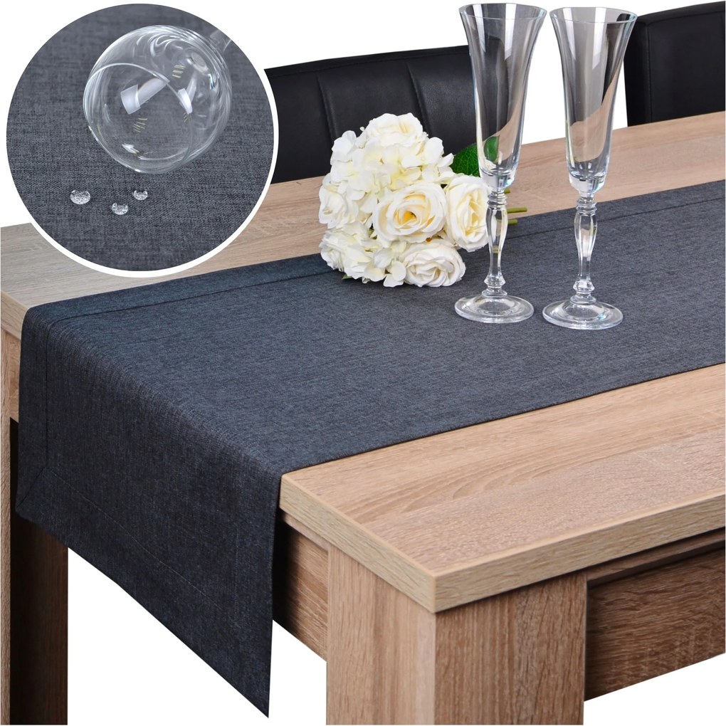 Asztalterítő Panama 40x160 Foltálló Sima Dekoratív Grafit