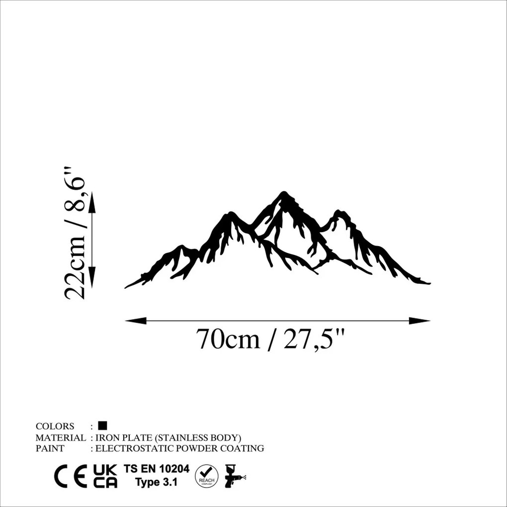 Mountain fém fali dekoráció, 70×22 cm