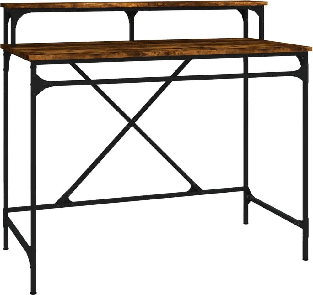 vidaXL füstös tölgy színű szerelt fa és vas íróasztal 100 x 50 x 90 cm