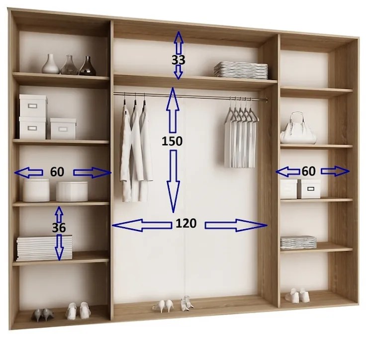 TALIA 4 tolóajtós szekrény, 150x200x62, sonoma tölgy