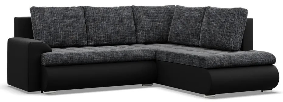 Tokio sarokkanapé, L alakú háttámlával, 2 ágyneműtartóval, fonott + műbőr, jobboldali, szürke - fekete