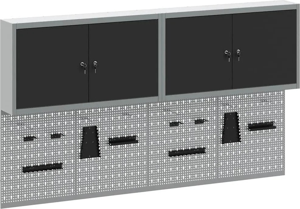 vidaXL Szerszámos szekrény készlet zárral 6 pcs Fekete Porszórt acél