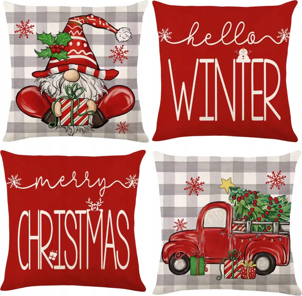 Karácsonyi Párnahuzat Szett 4 Db-os Karácsonyi Dekoráció 45X45