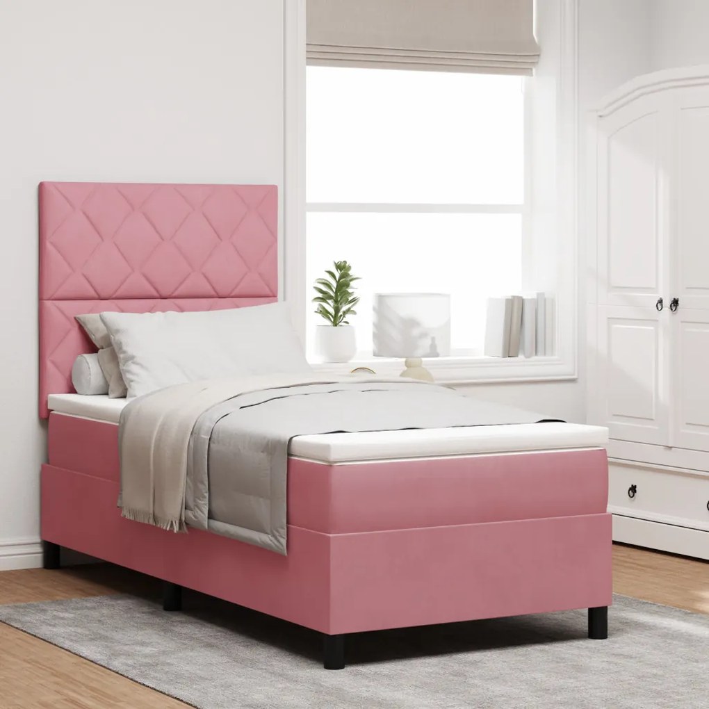 Boxspring Ágy Matraccal és LED Rózsaszín 90x190 cm Bársony