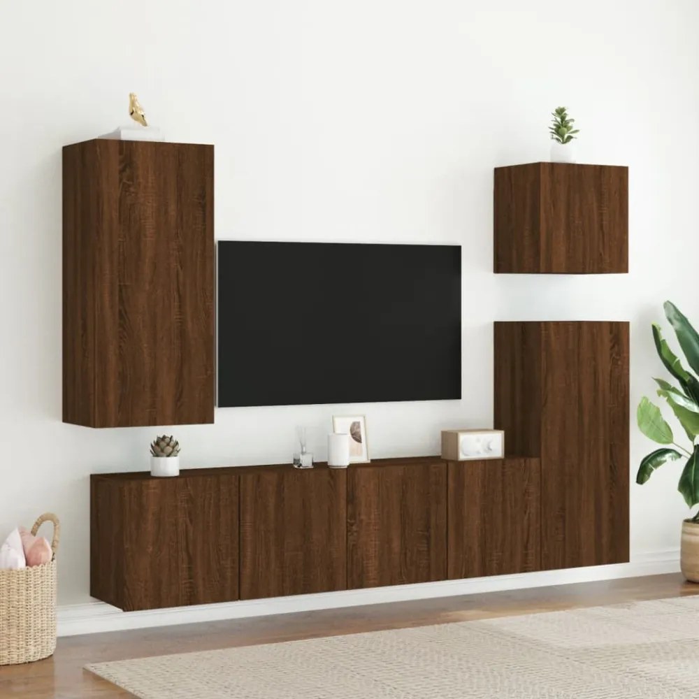barna tölgyszínű szerelt fa fali TV-szekrény 40,5 x 30 x 90 cm