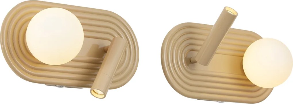 2 db-os Retro fali lámpa szett taupe színben, LED-del, 3 fokozatban dimmelhető és USB-C-vel - Lila